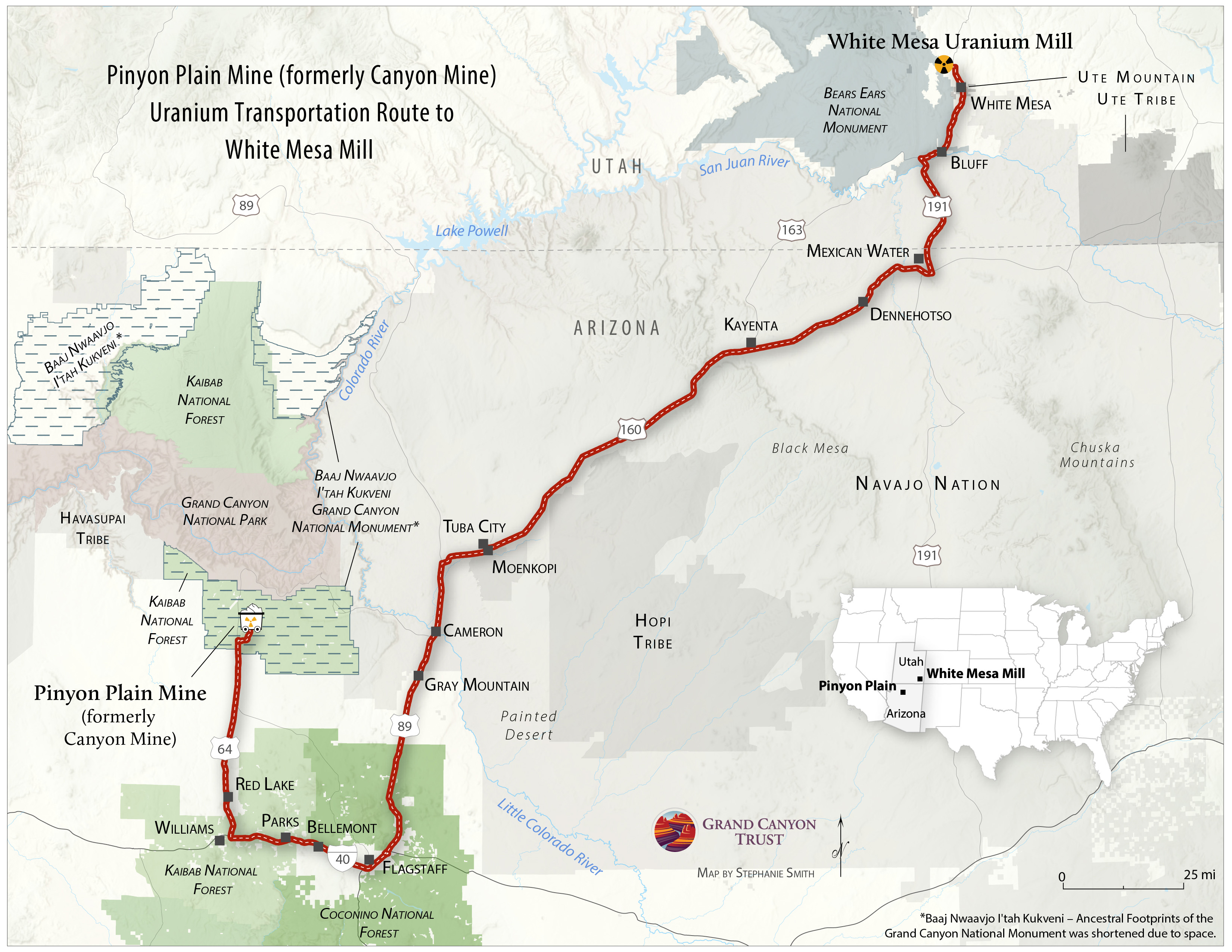 Uranium haul route from Pinyon Plain Mine to White Mesa Mill. STEPHANIE SMITH Uranium haul route from Pinyon Plain Mine to White Mesa Mill. STEPHANIE SMITH