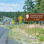 A view of the entrance road to Grand Canyon National Park from the town of Tusayan, Arizona
